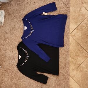 Lot of 2 Coldwater Creek  Jeweled Scoop Sweater